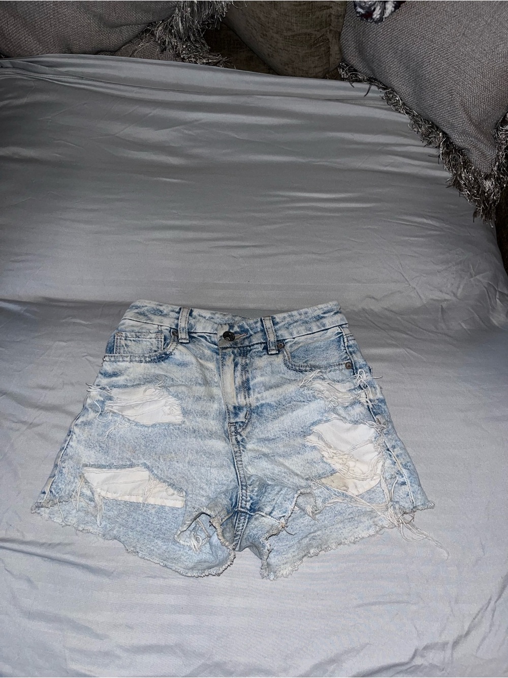 American Eagle Outfitters Light Blue Distressed Jean Shorts